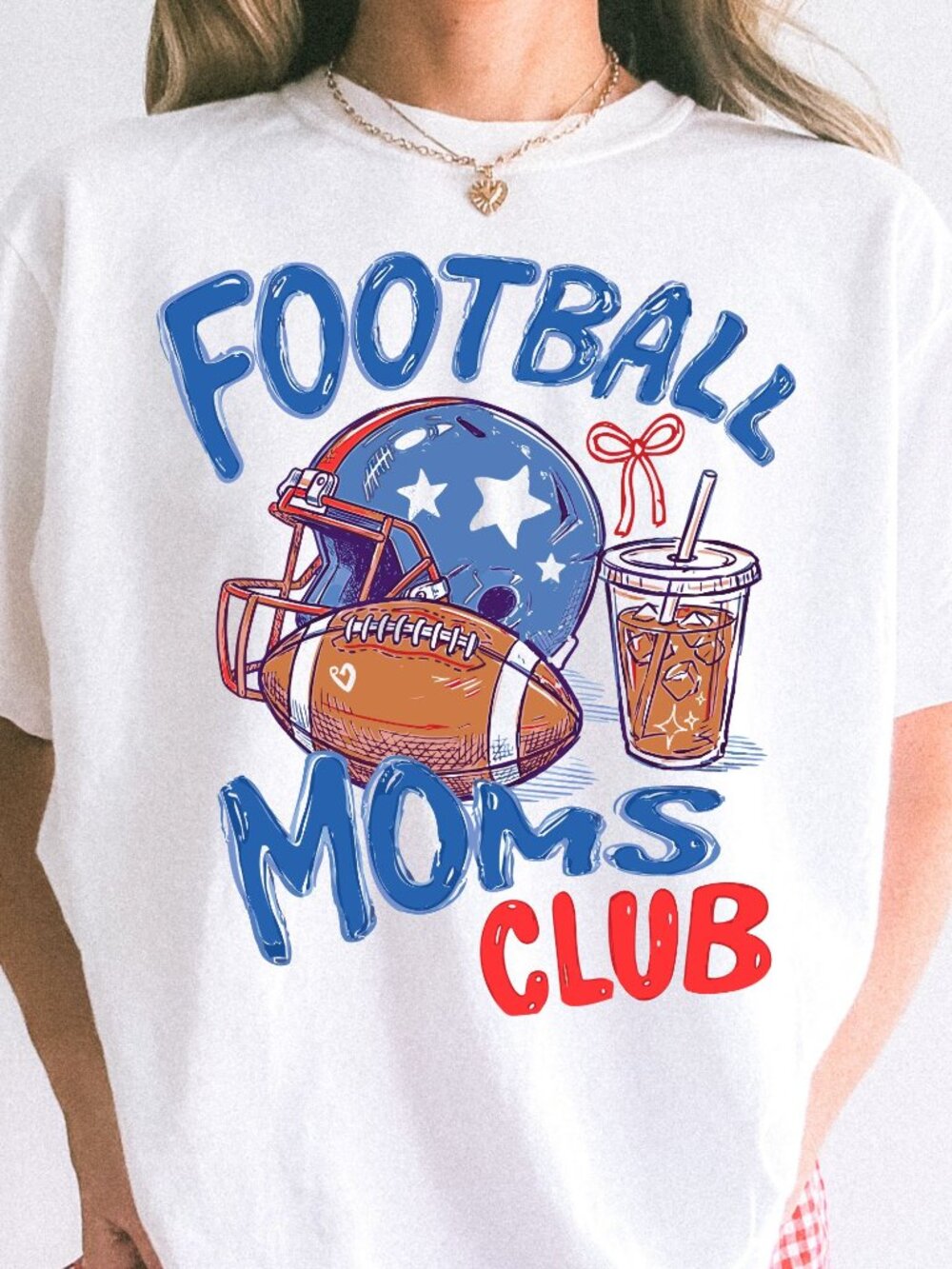 Football Moms Club T-Shirt Funny Retro Coffee Lover Graphic Tee Mom Life Shirt